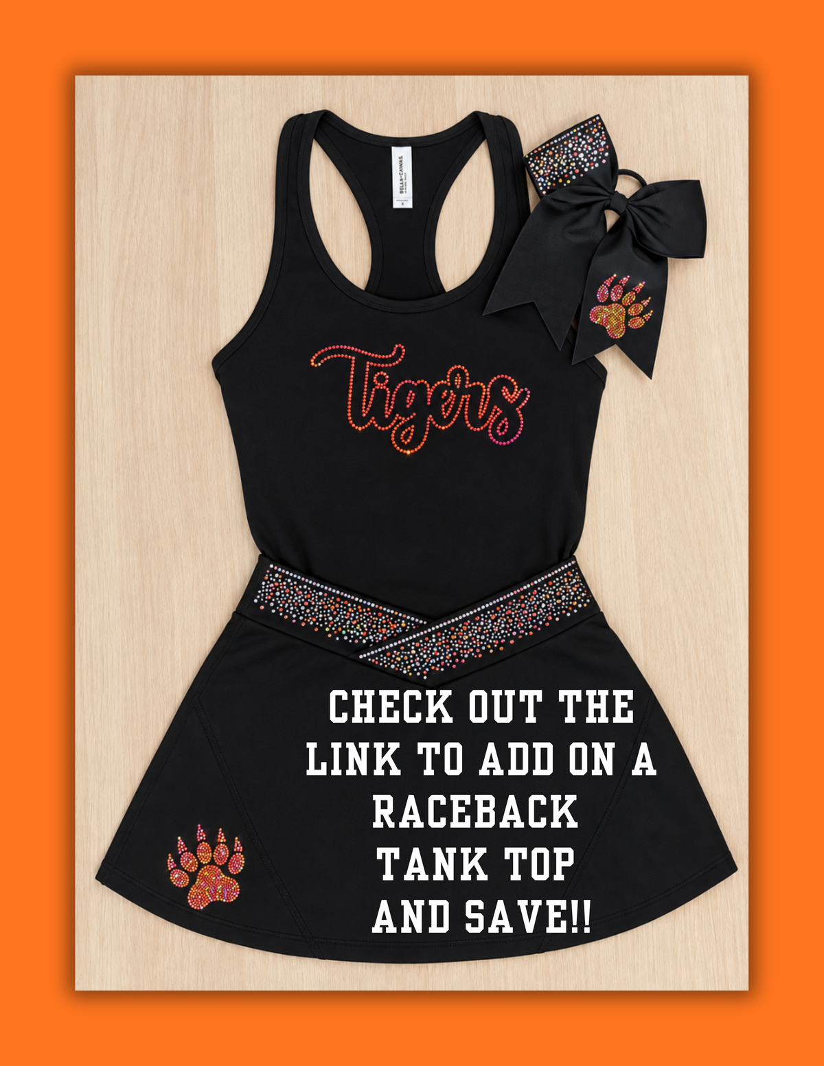 2026 Tigers BlingRaiser-Sparkly Practice Skirt & Bow Combo