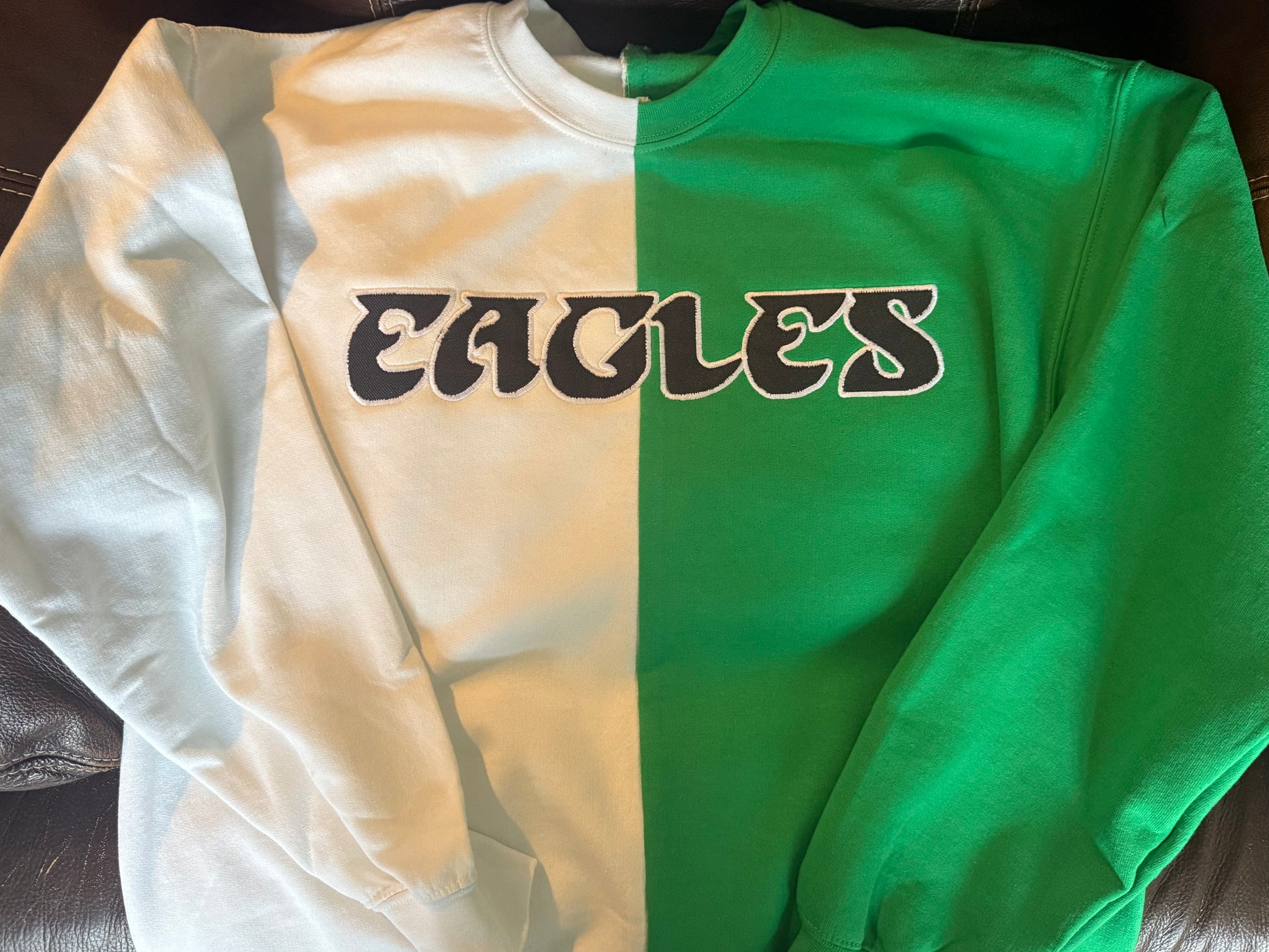 Two Tone Embroidered Eagles Crew Neck