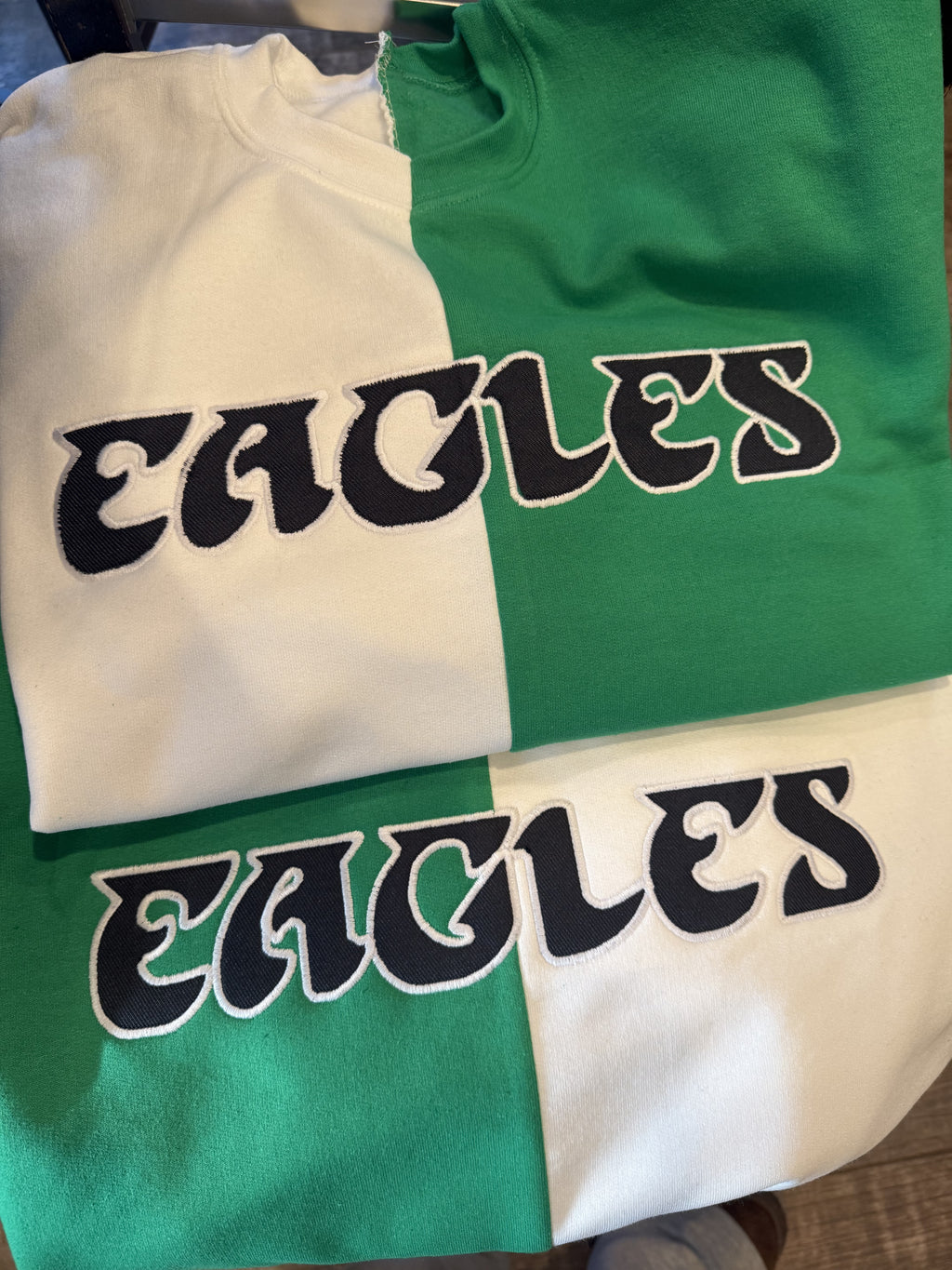 Two Tone Embroidered Eagles Crew Neck