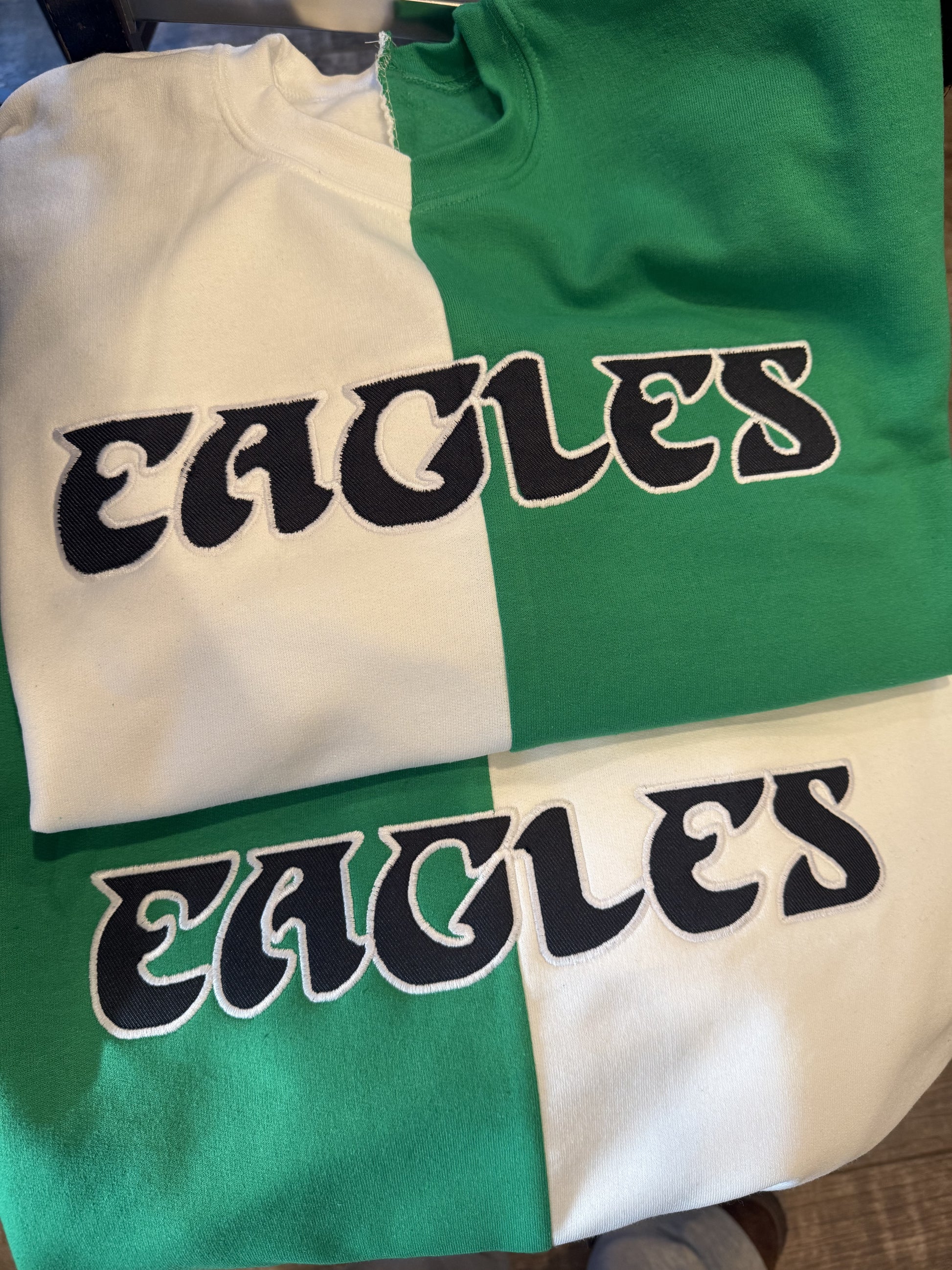 Two Tone Embroidered Eagles Crew Neck