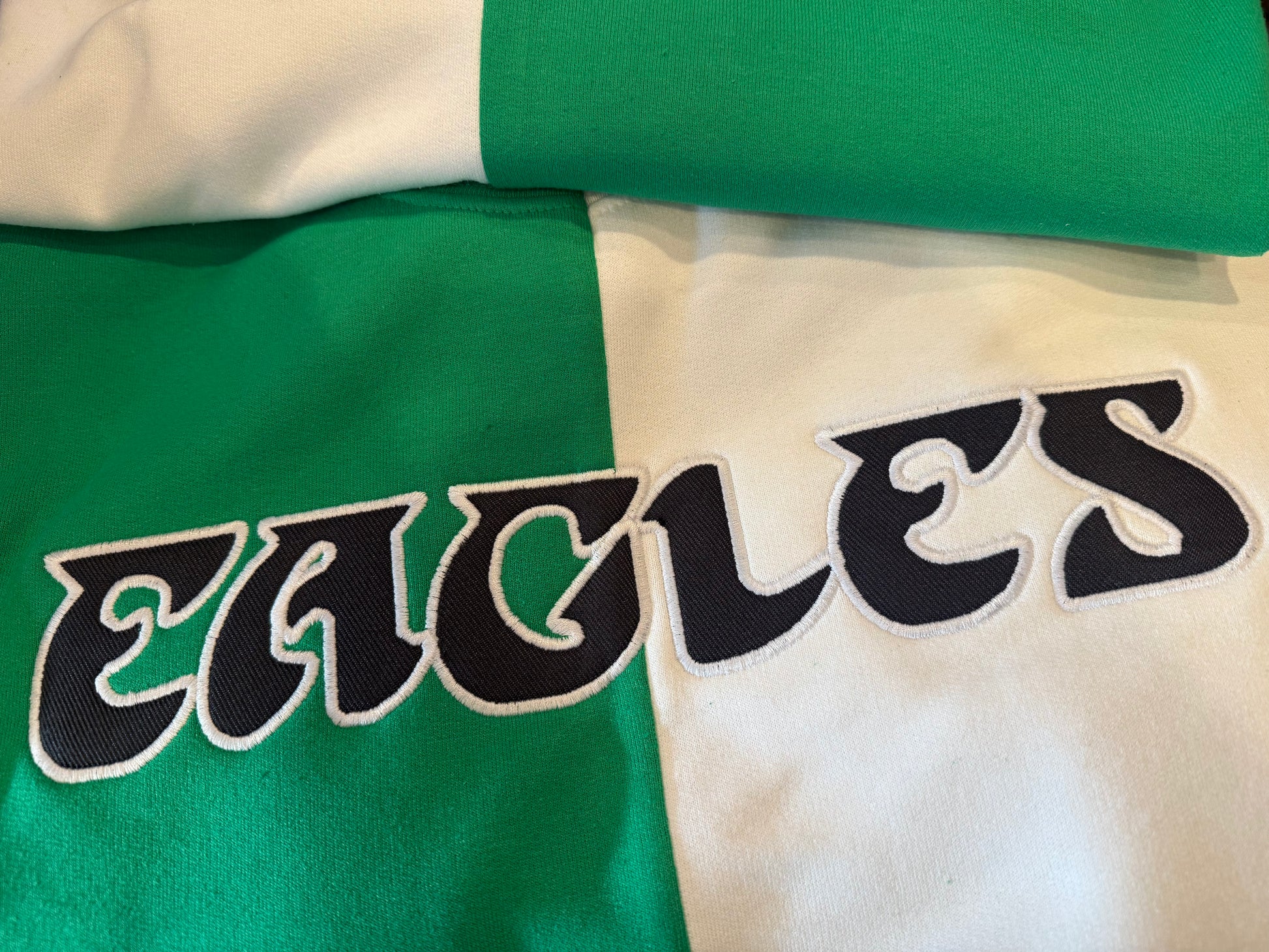 Two Tone Embroidered Eagles Crew Neck